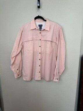 Patagonia Womens Pink Long Sleeve Button-Up Shirt L Lightweight Polyester Blend